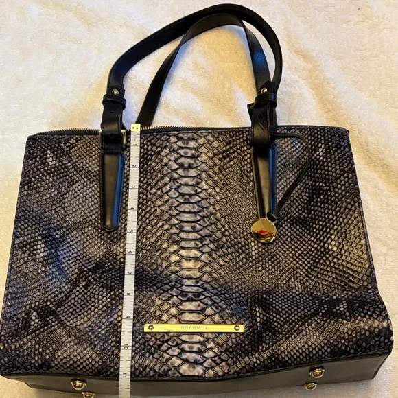 Brahmin Snakeskin Black and Gray Tote - Picture 1 of 8